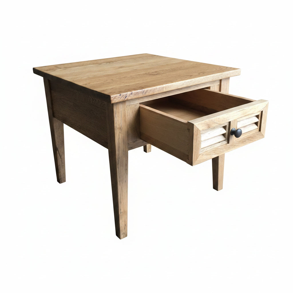 MF Oakwood Louvre Solid Timber 1 Drawer Lamp Table