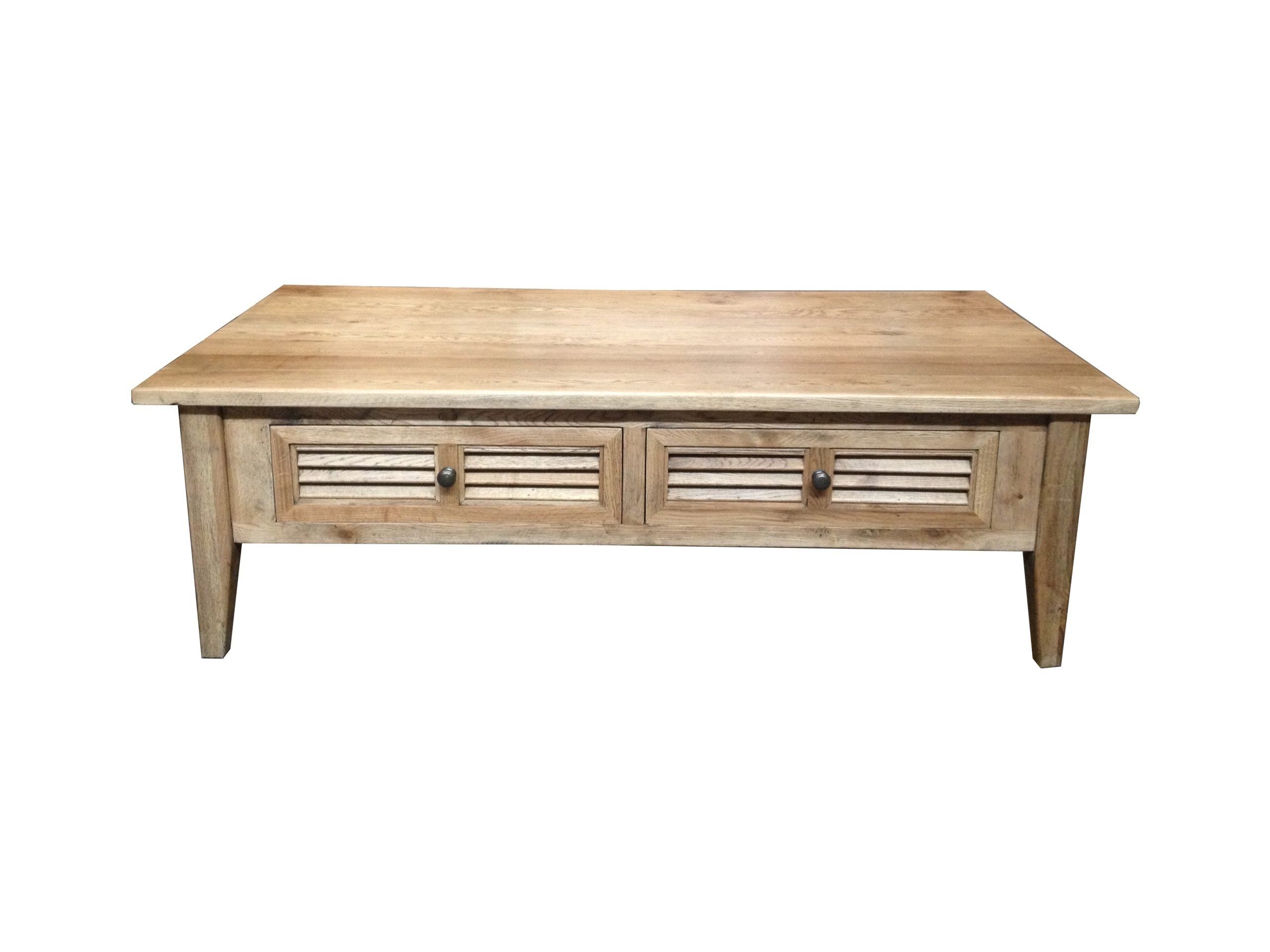 MF Oak Louvre Solid Timber 2 Drawer Coffee Table