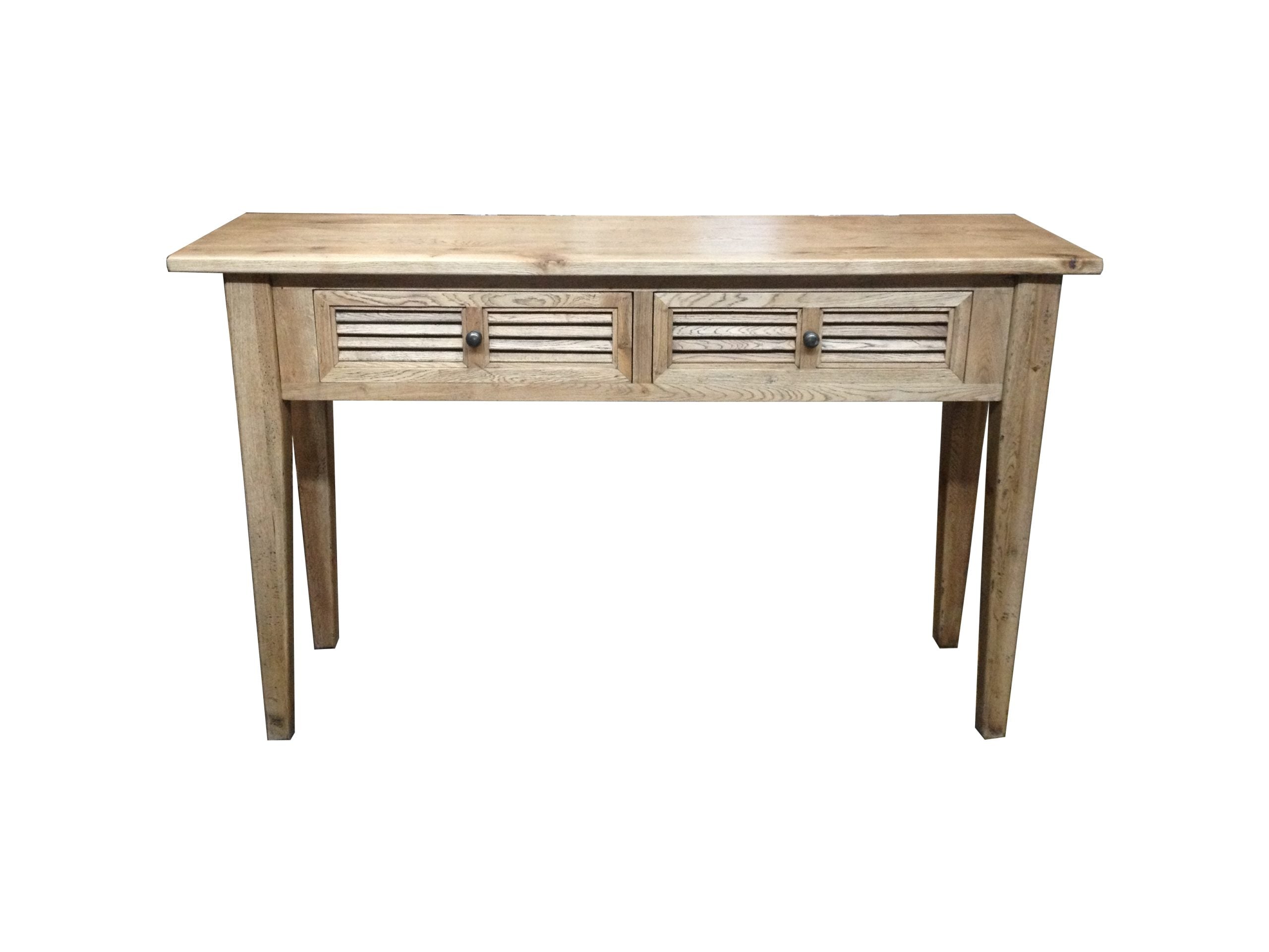 MF Oakwood Louvre Solid Timber 2 Drawer Hall Table