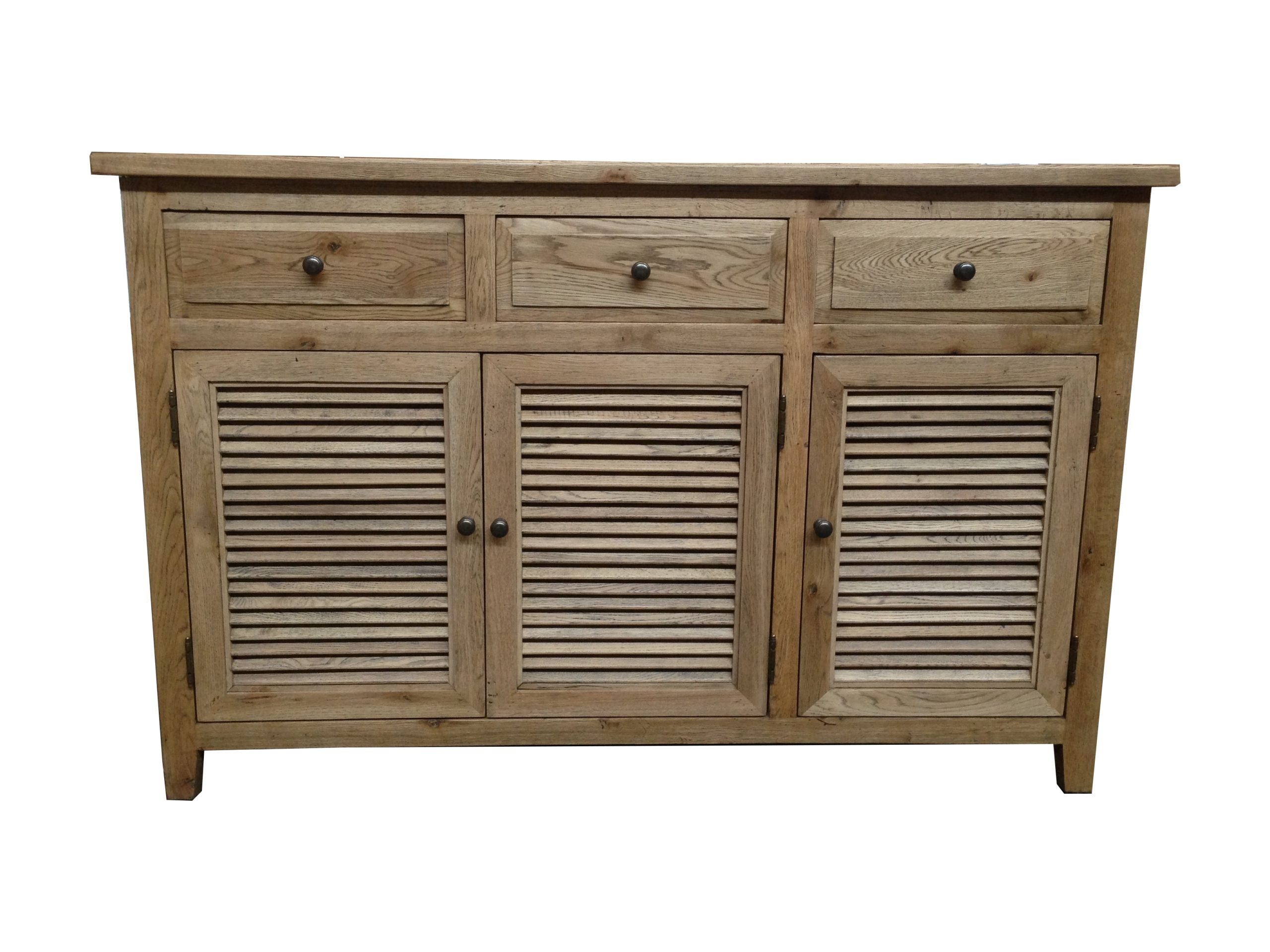 MF Oakwood Louvre Solid Timber 3 Drawer & 3 Door Sideboard
