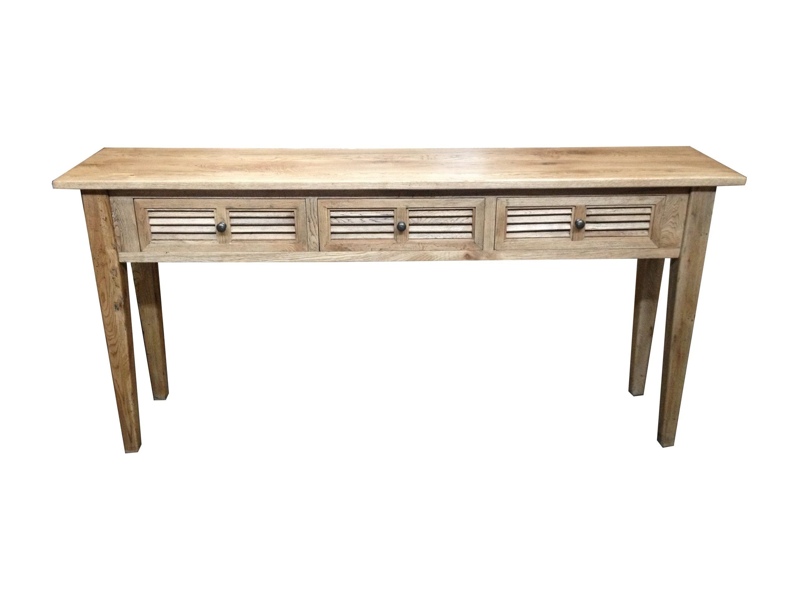 MF Oakwood Louvre Solid Timber 3 Drawer Hall Table
