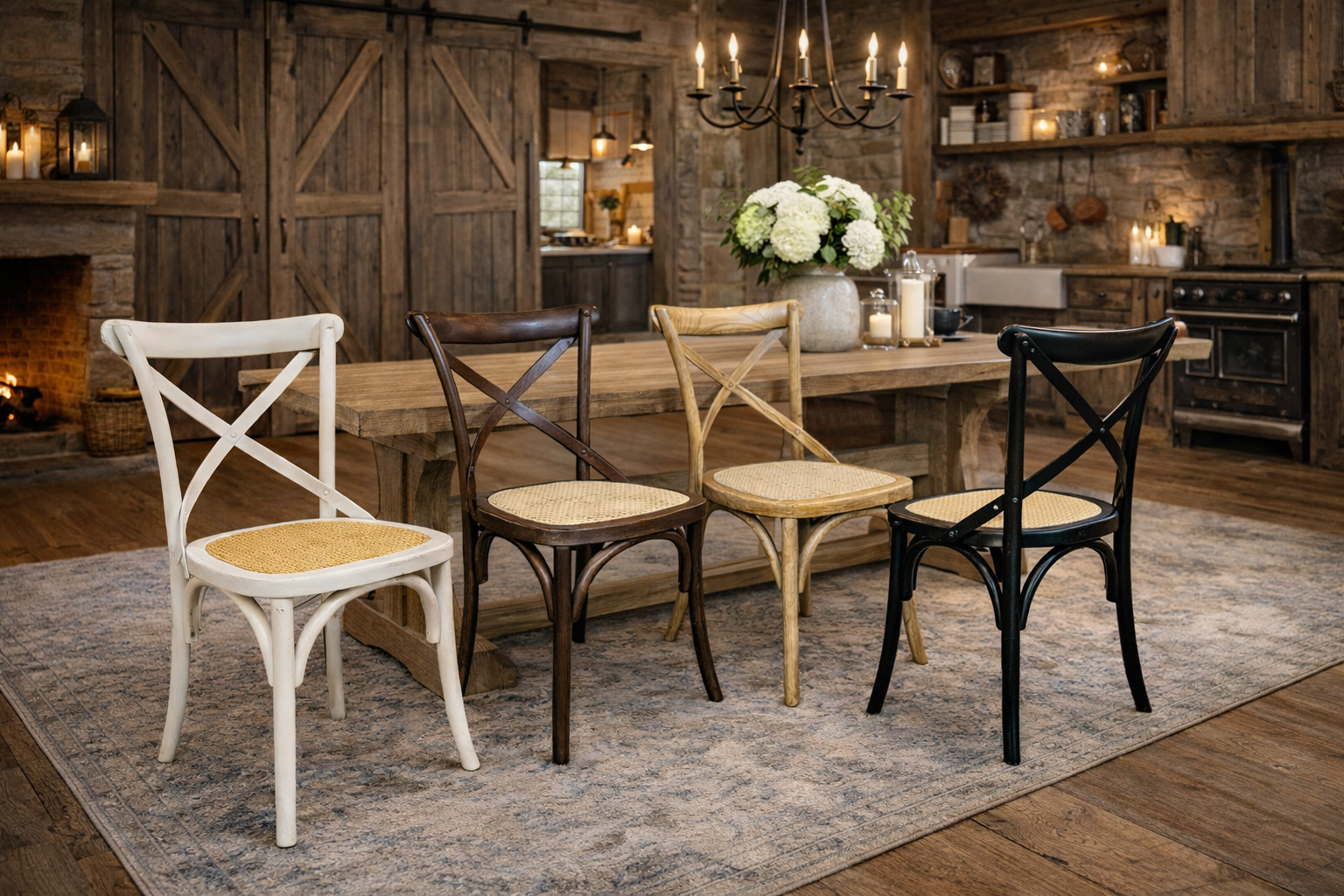 MF Cross-Back Solid Timber Frame Rattan Seat Dining Chair