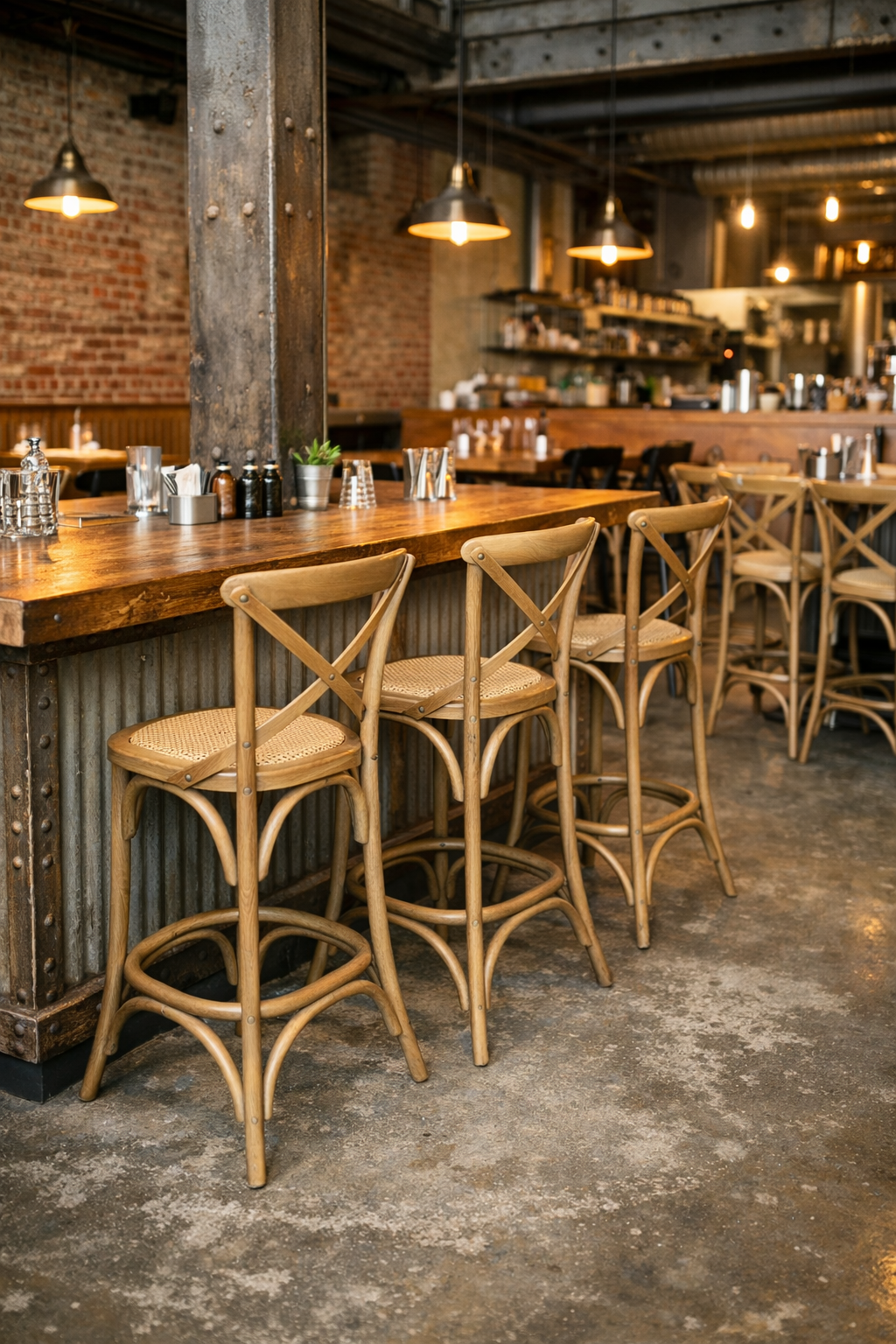 MF Crossback Solid Timber Rattan Barstool 65cm Seat Height
