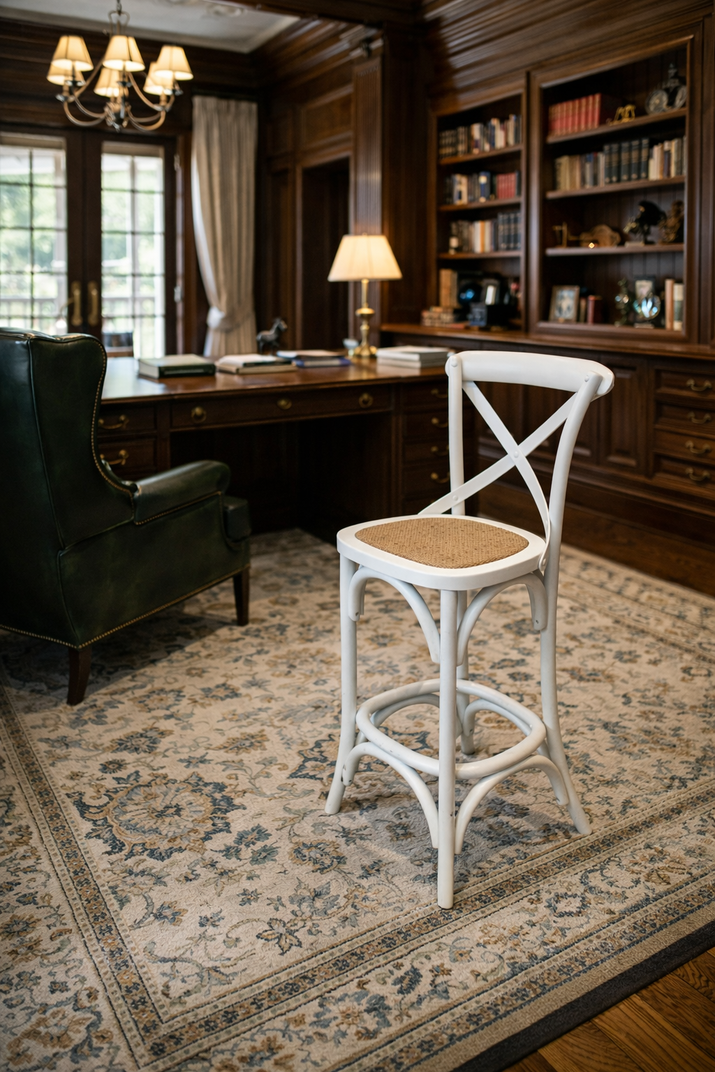 MF Crossback Solid Timber Rattan Barstool 65cm Seat Height