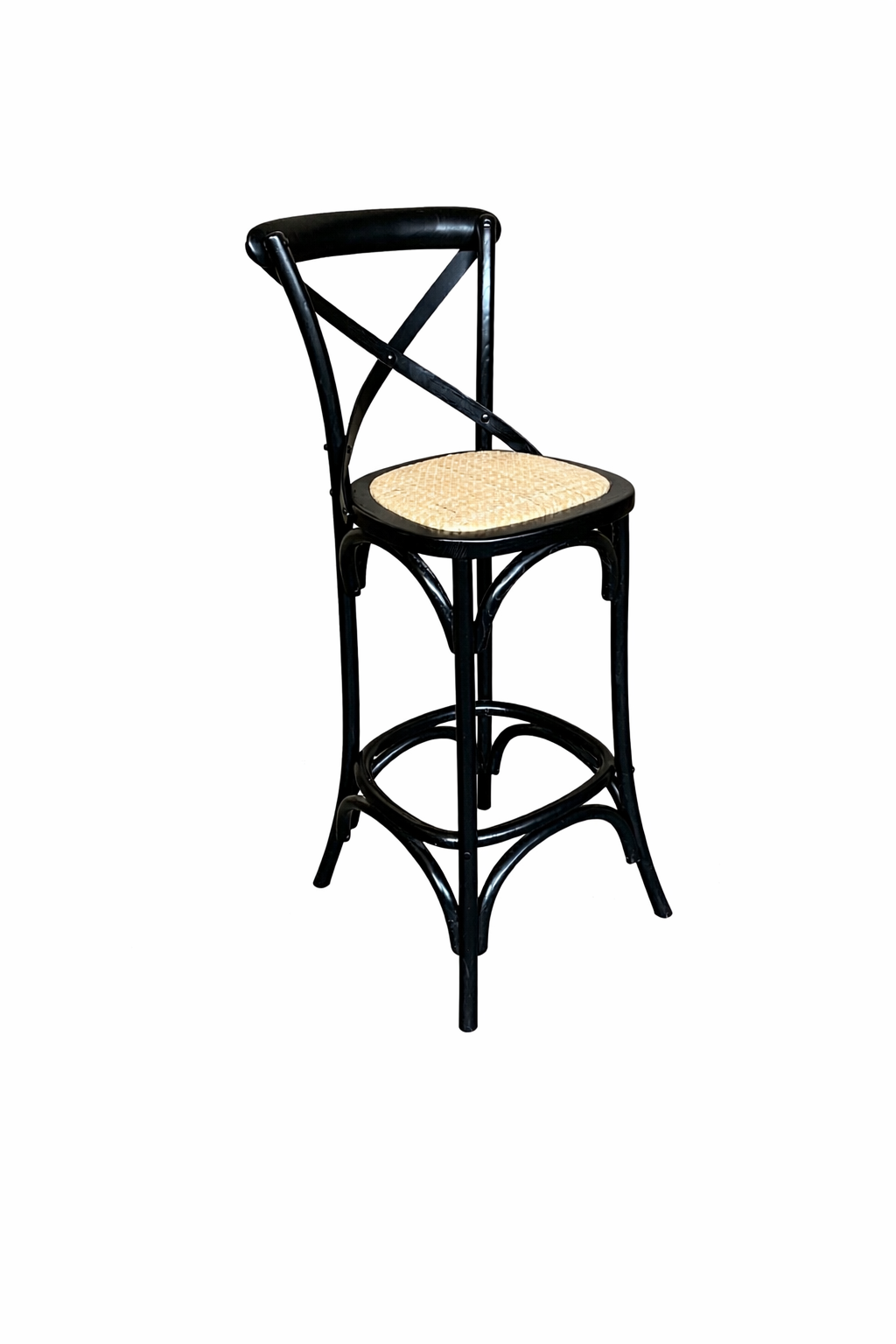 MF Crossback Solid Timber Rattan Barstool 65cm Seat Height