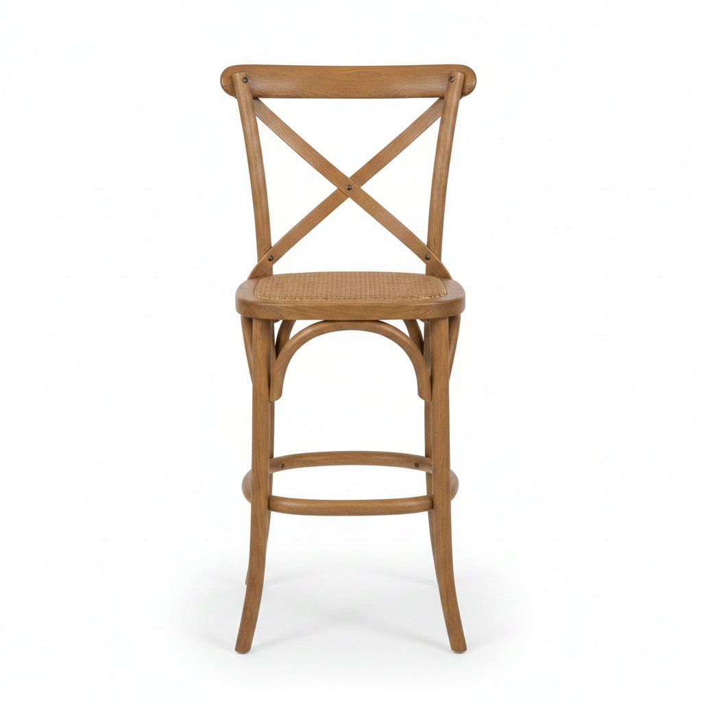 MF Crossback Solid Timber Rattan Barstool 76cm Seat Height