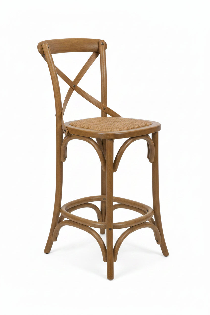 MF Crossback Solid Timber Rattan Barstool 76cm Seat Height
