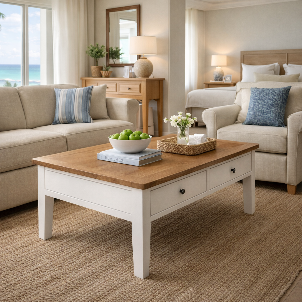 MF Lucia Oak Timber 2 Drawer 2 Way Coffee Table