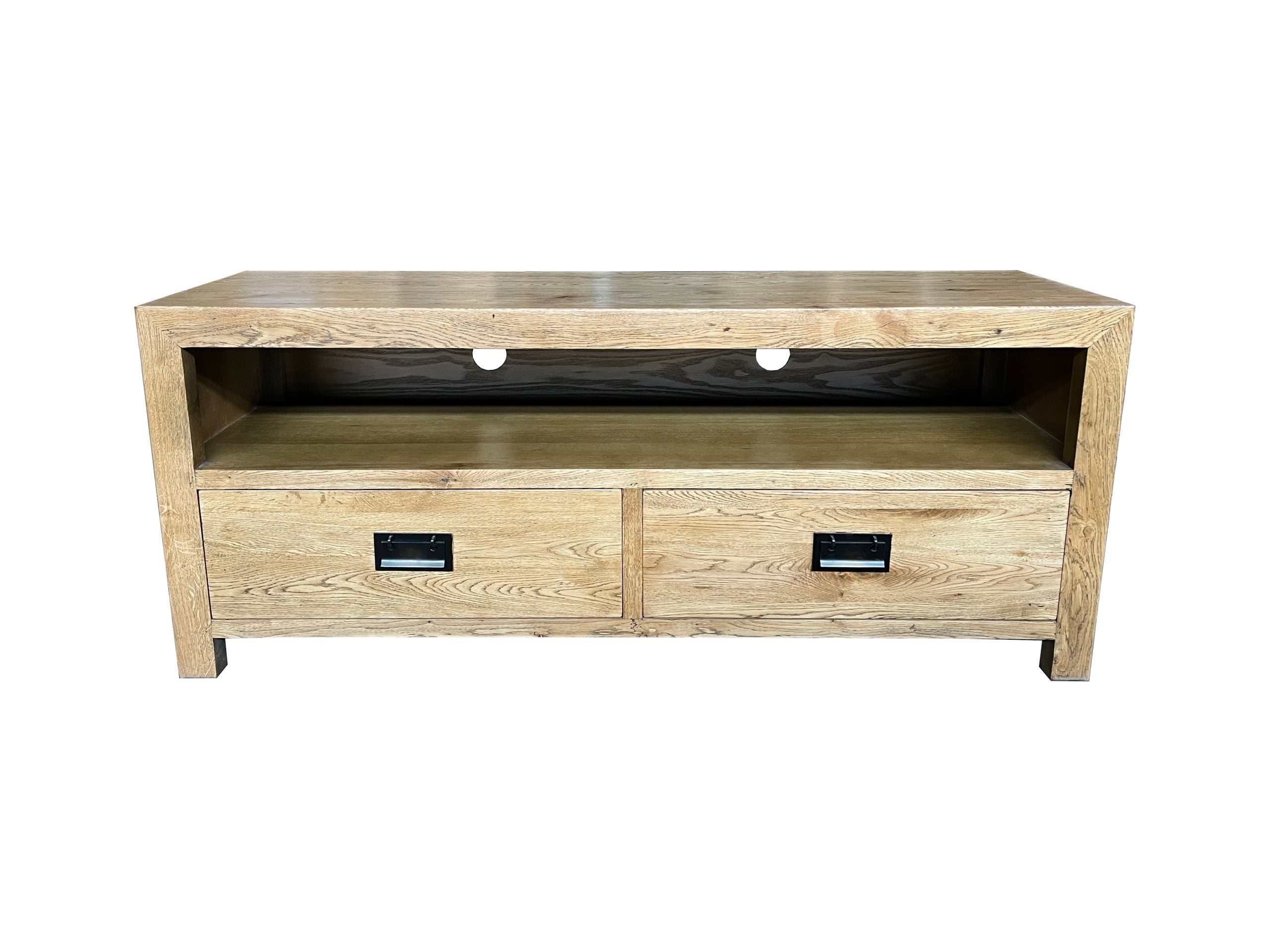 MF Solid Oak Timber 2 Drawer Entertainment Unit