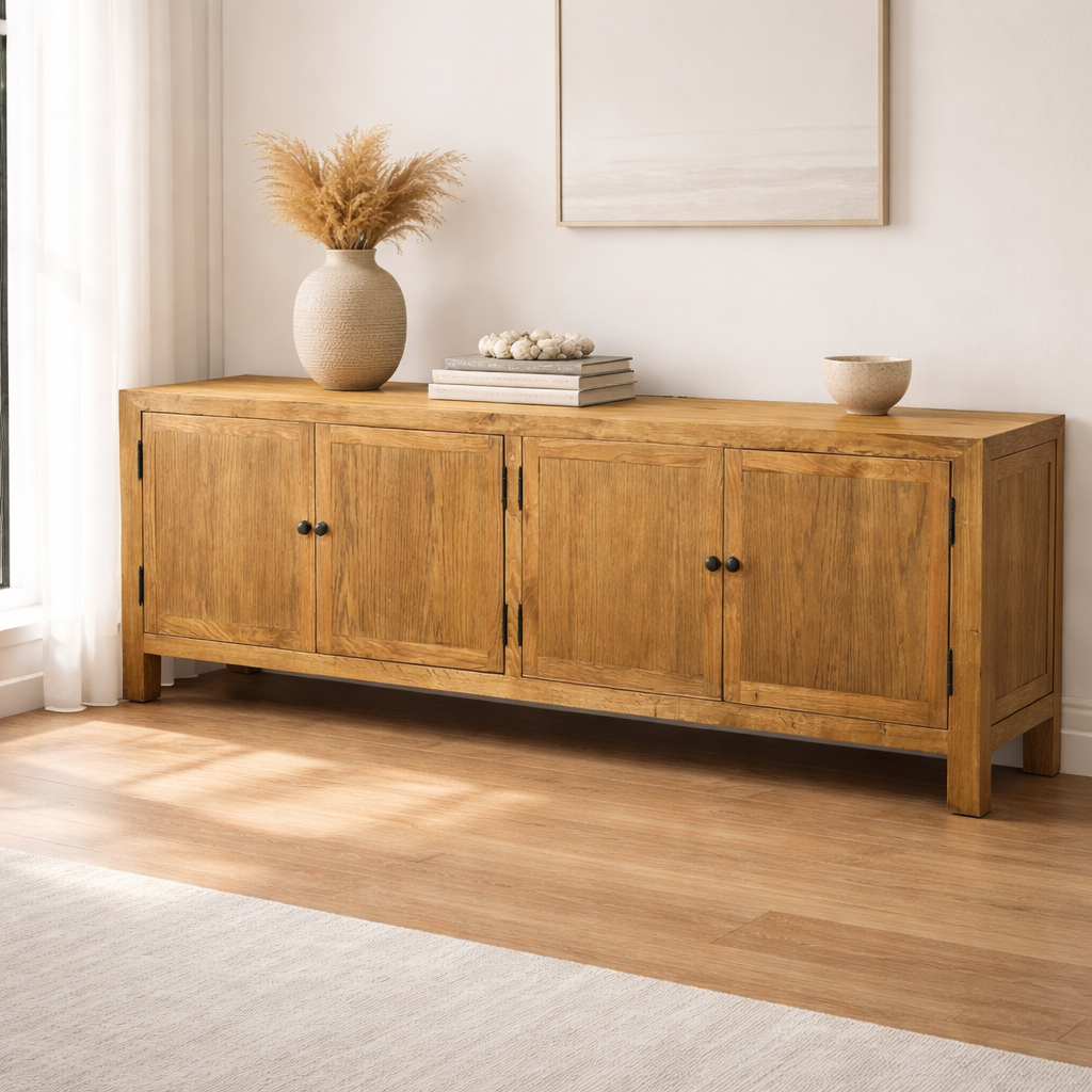 MF Oak Solid Timber 4 Door Entertainment Unit