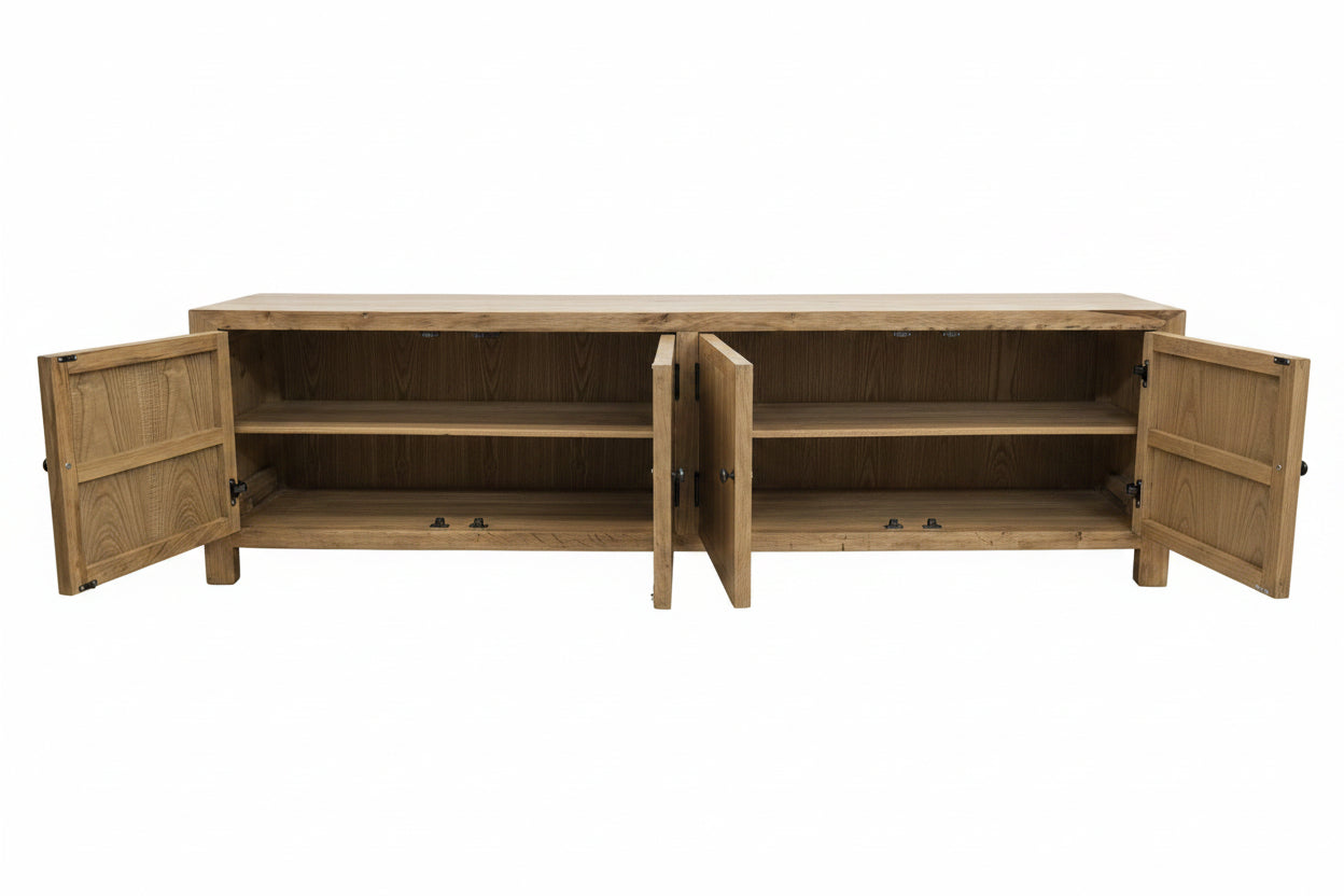 MF Oak Solid Timber 4 Door Entertainment Unit