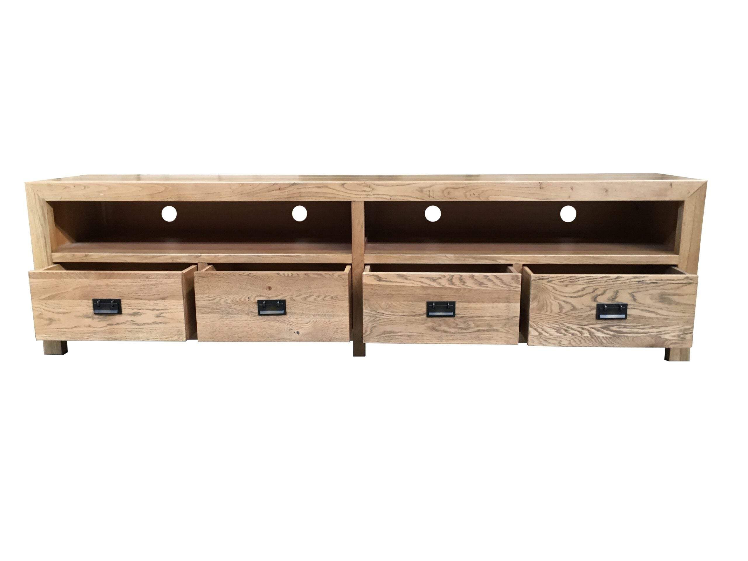 MF Solid Oak Timber 4 Drawer Entertainment Unit