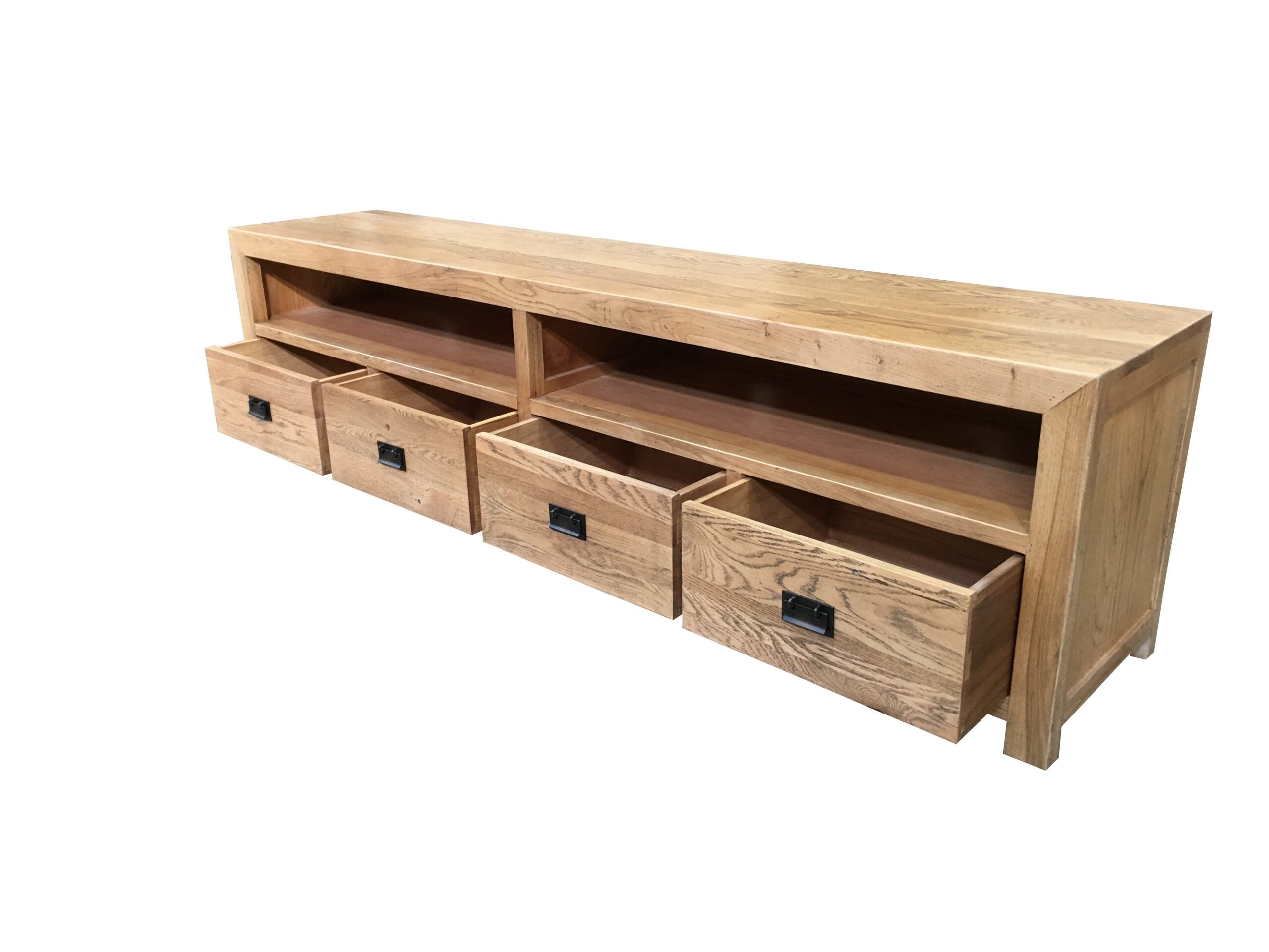 MF Solid Oak Timber 4 Drawer Entertainment Unit