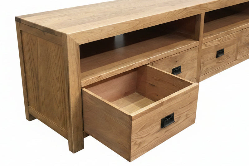 MF Solid Oak Timber 3-Drawer Entertainment Unit