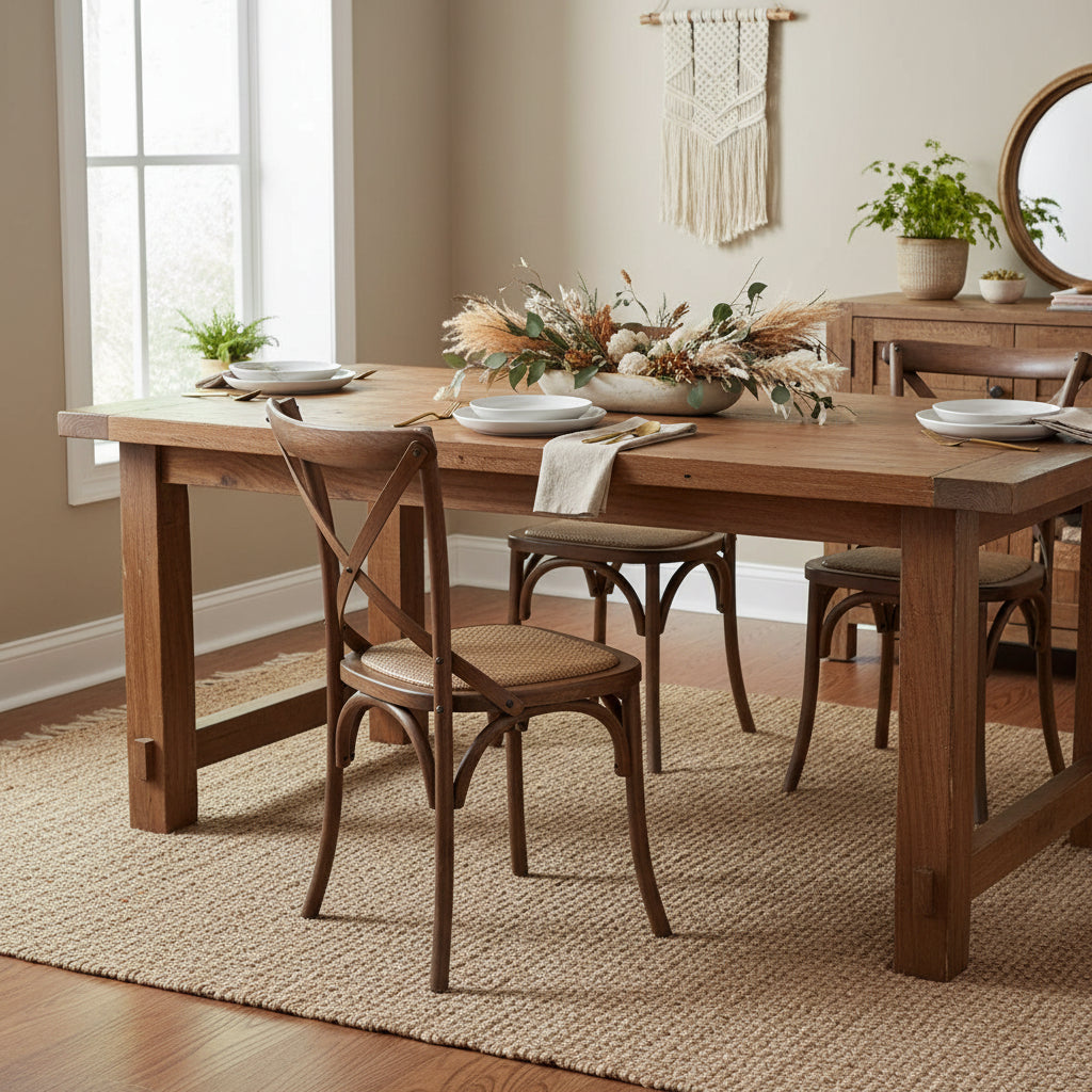 MF Cross Back Solid Timber Rattan Seat Dining Chair
