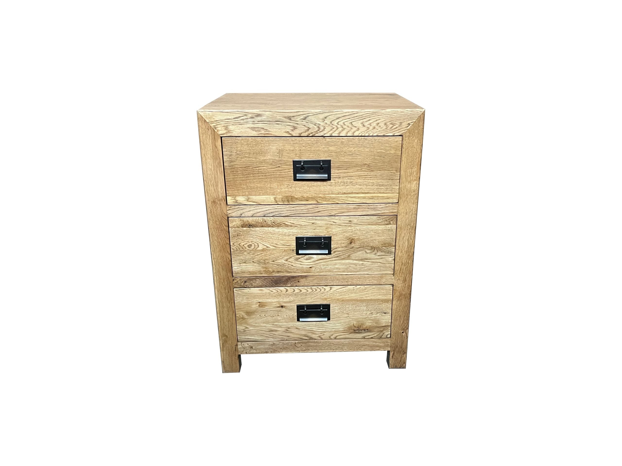 MF Solid Oak Timber 3 Drawer Bedside Table