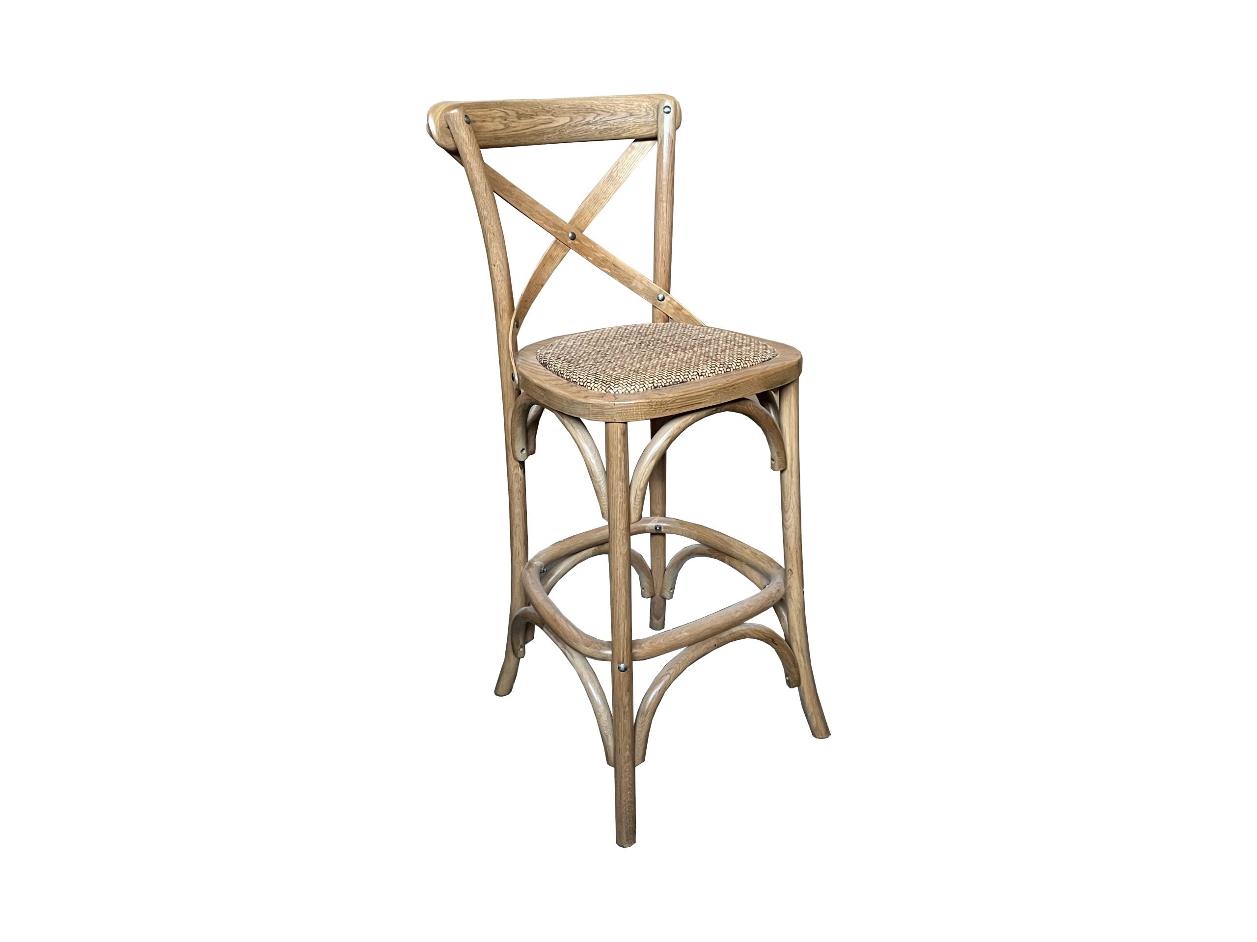 MF Cross-Back Oak Framed Rattan Seat Bar Stool