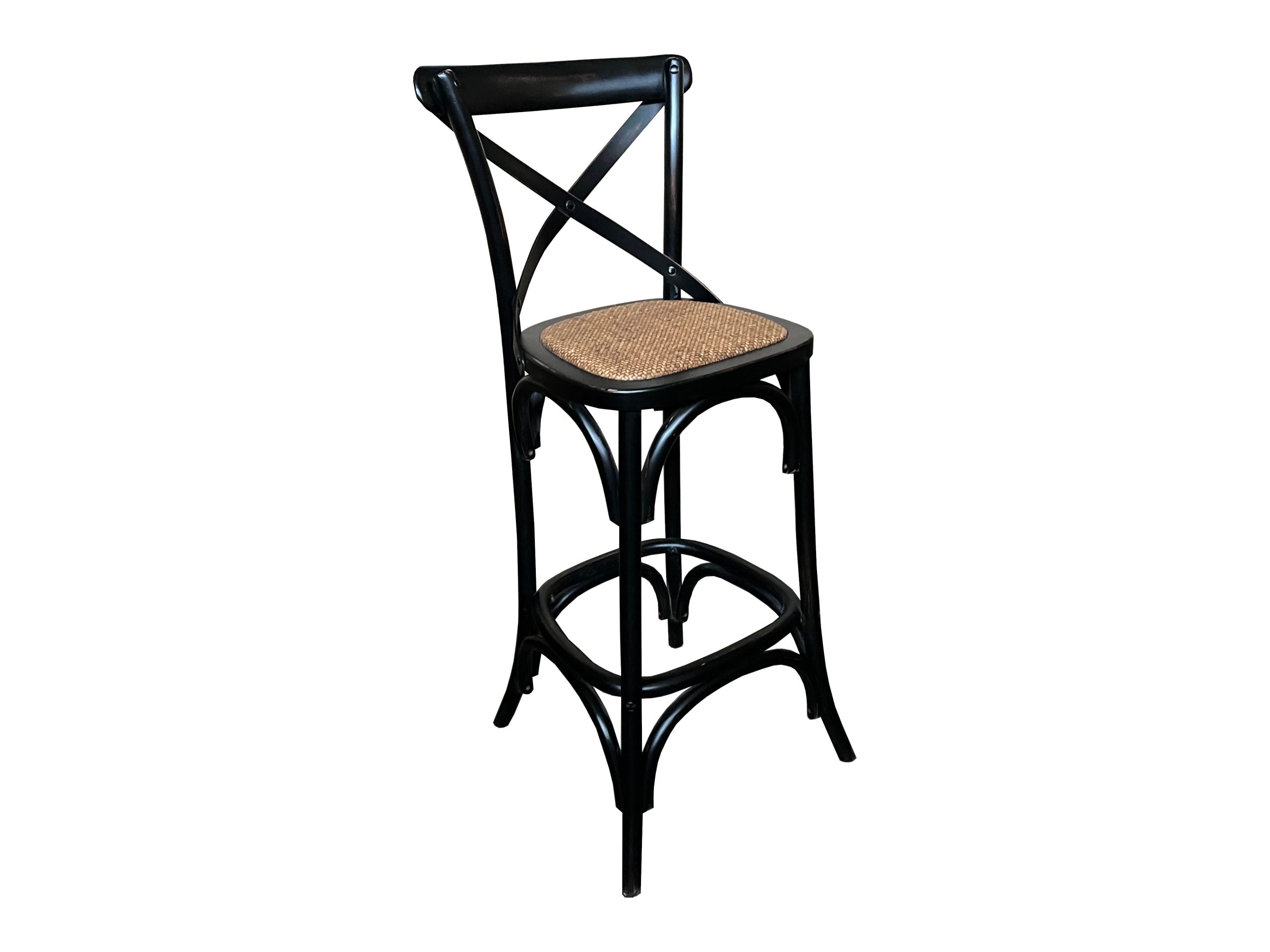 MF Cross-Back Oak Framed Rattan Seat Bar Stool