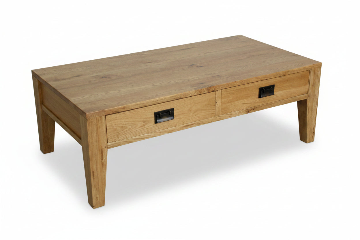 MF Solid Oak Timber 2 Drawer 2 way Coffee Table