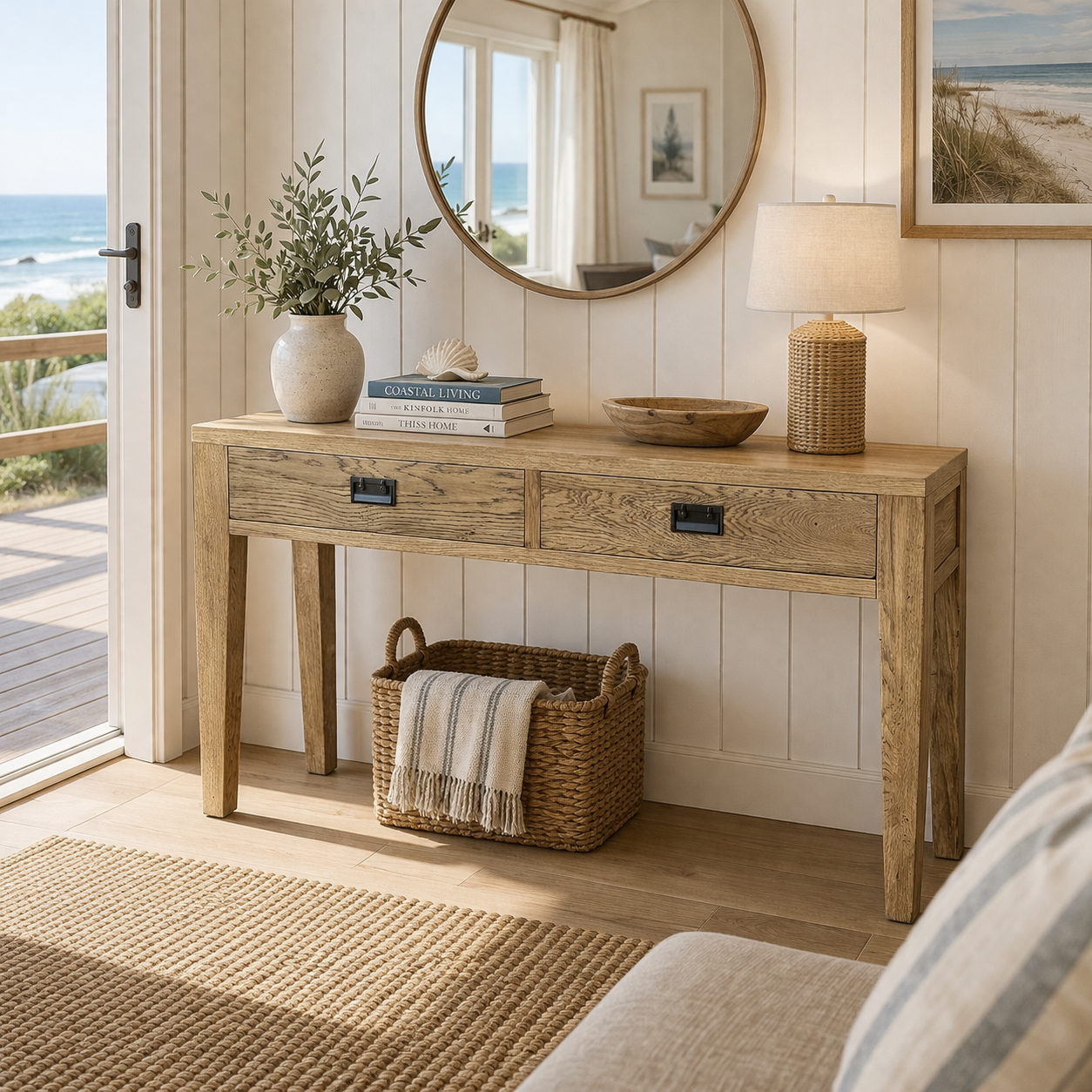 MF Solid Oak Timber 2 Drawer Hall Table