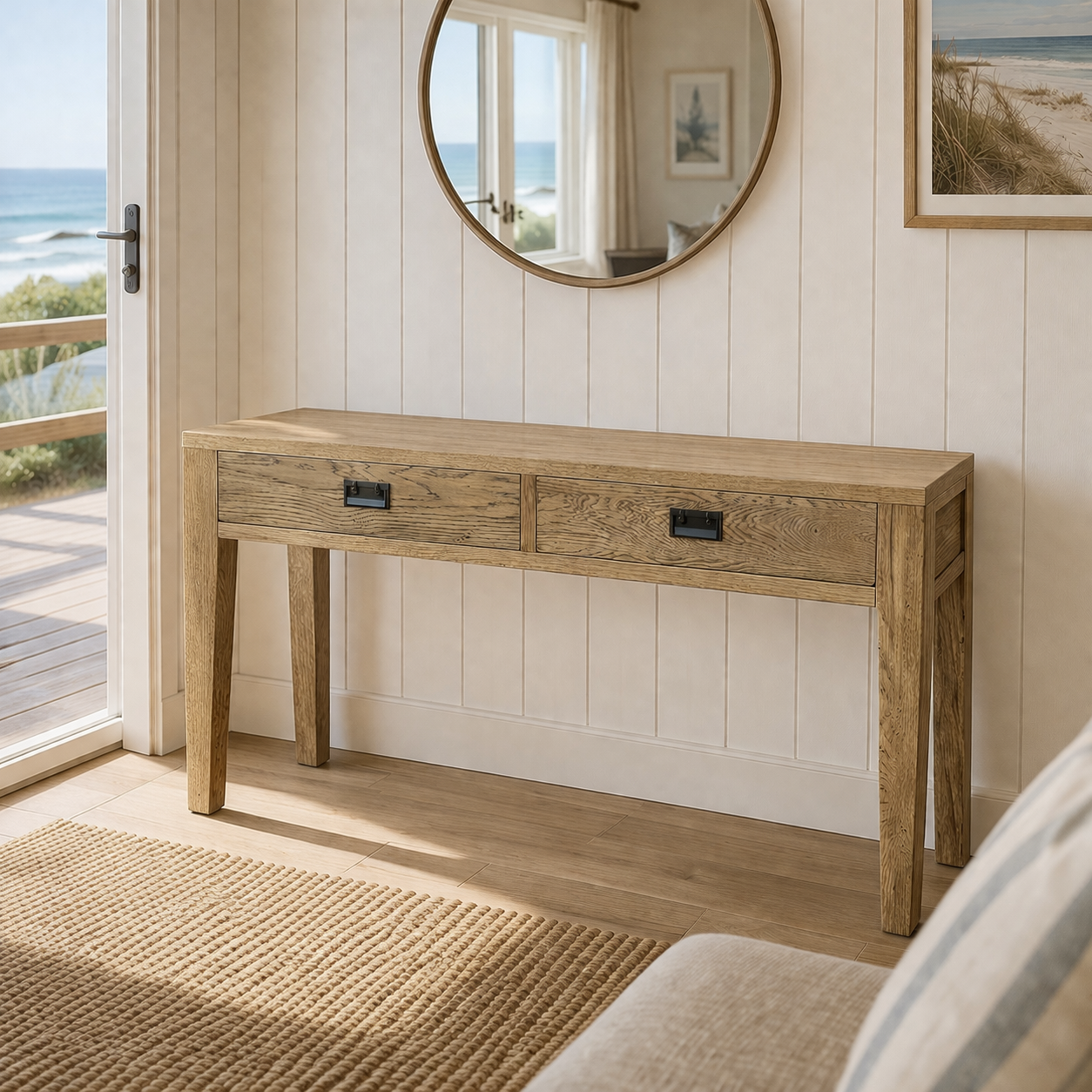 MF Solid Oak Timber 2 Drawer Hall Table