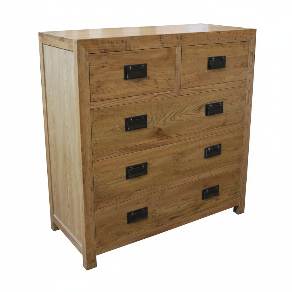 MF Solid Oak Timber 5 Drawer Chest of Drawers