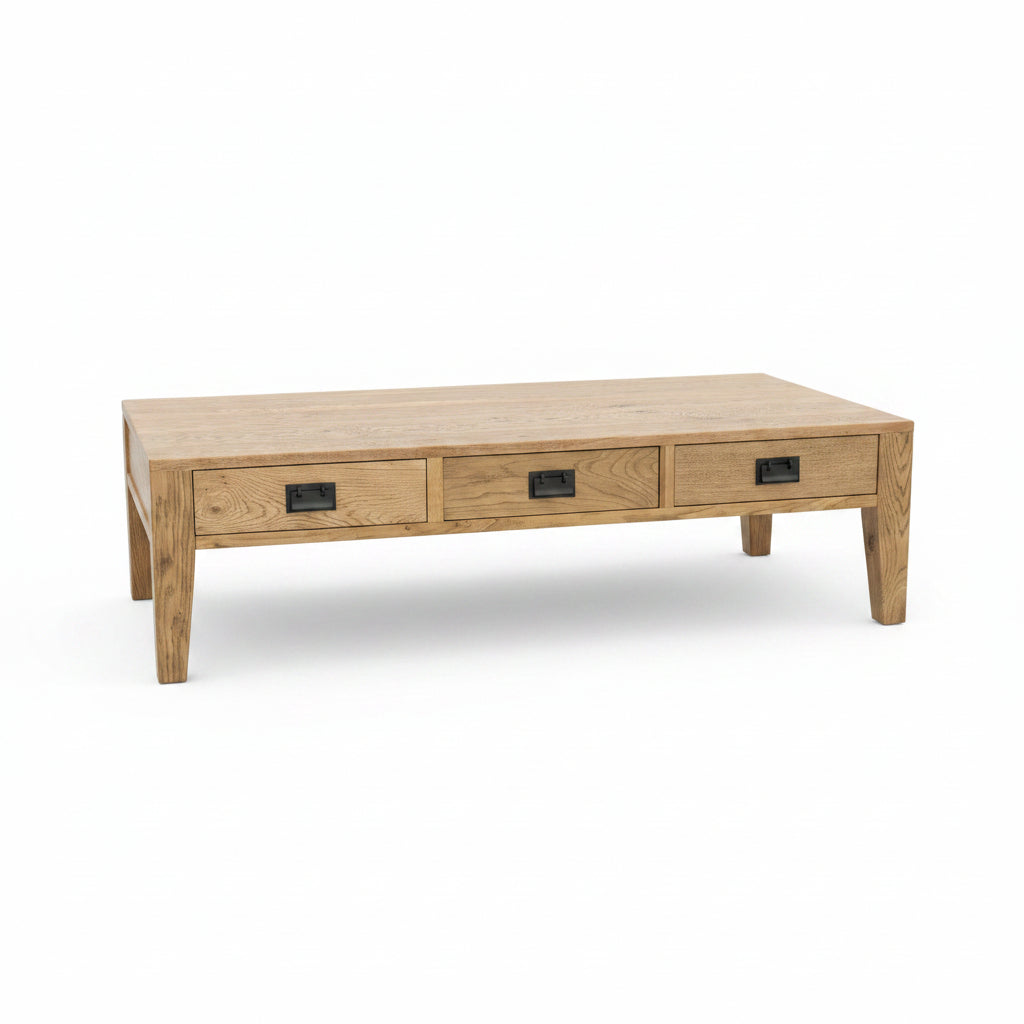 MF Solid Oak Timber 3 Drawer 2 way Coffee Table
