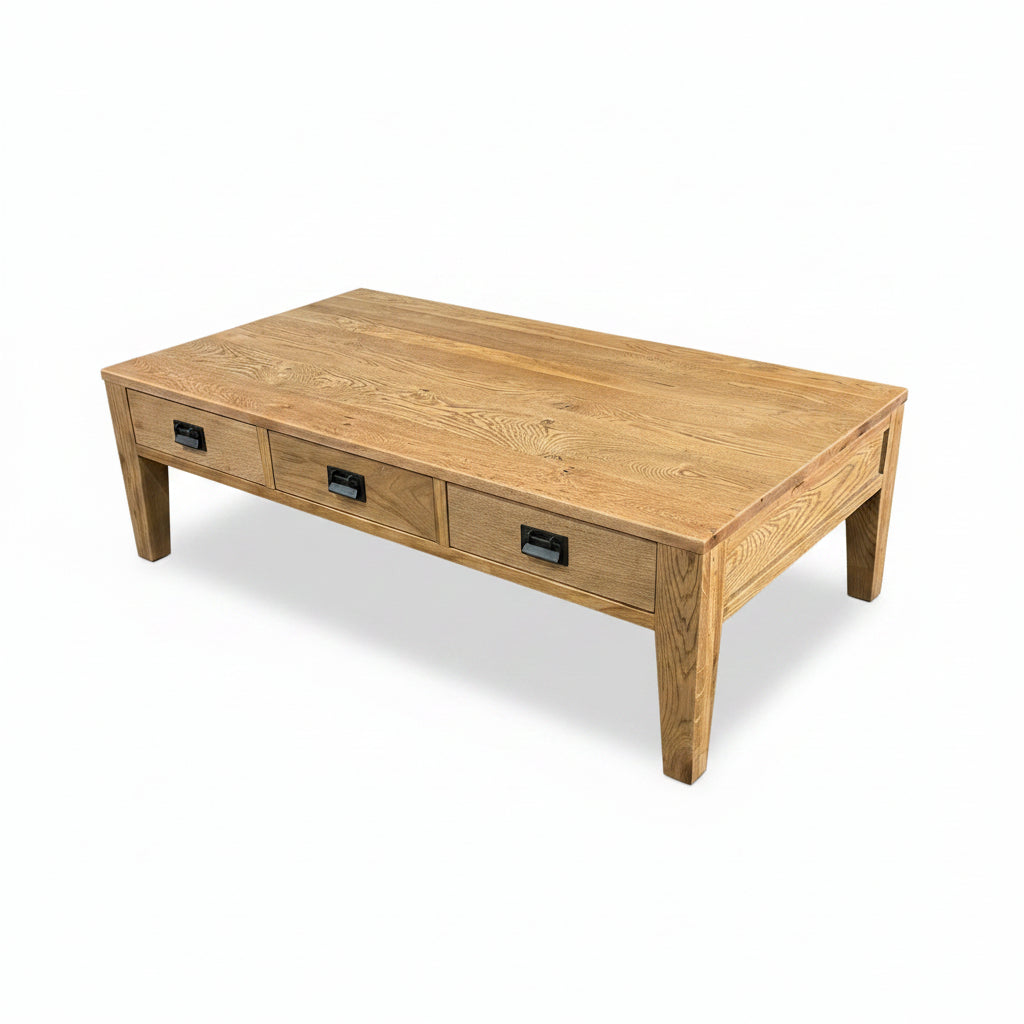 MF Solid Oak Timber 3 Drawer 2 way Coffee Table