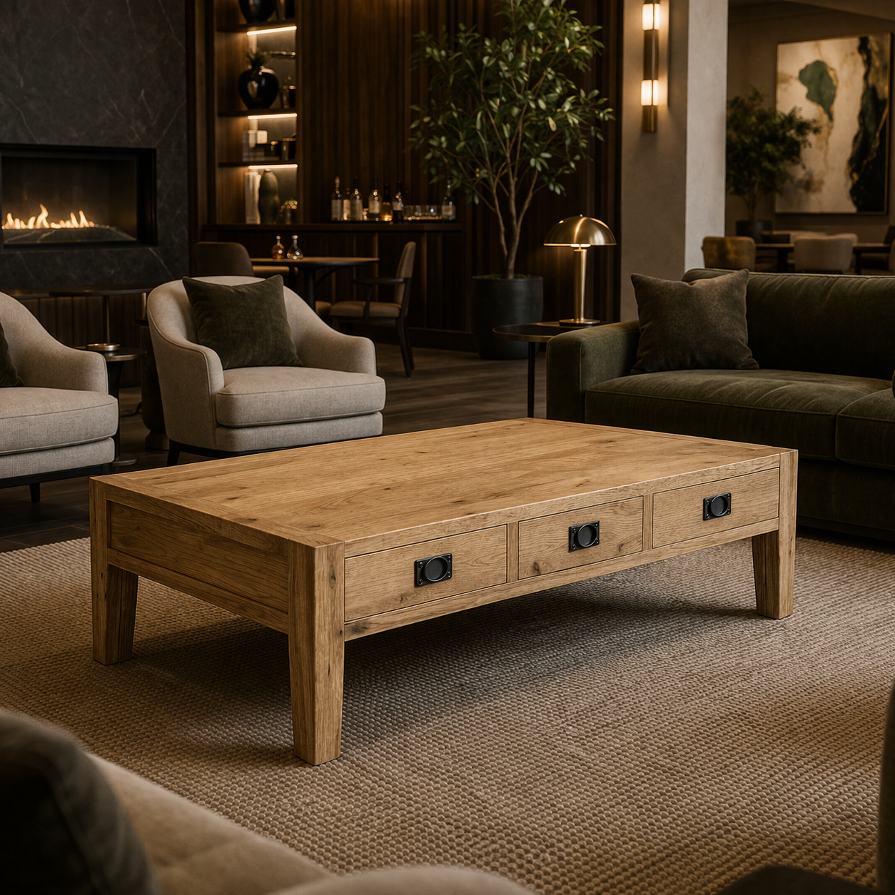 MF Solid Oak Timber 3 Drawer 2 way Coffee Table