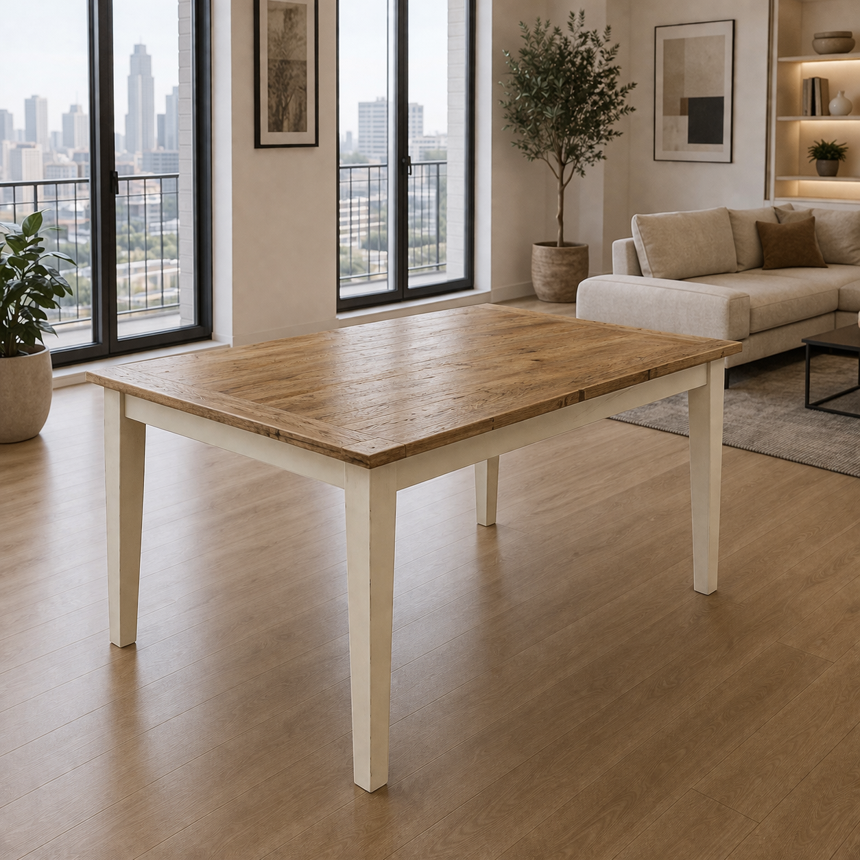 MF Solid Oak Timber White Base Dining Table - 180cm