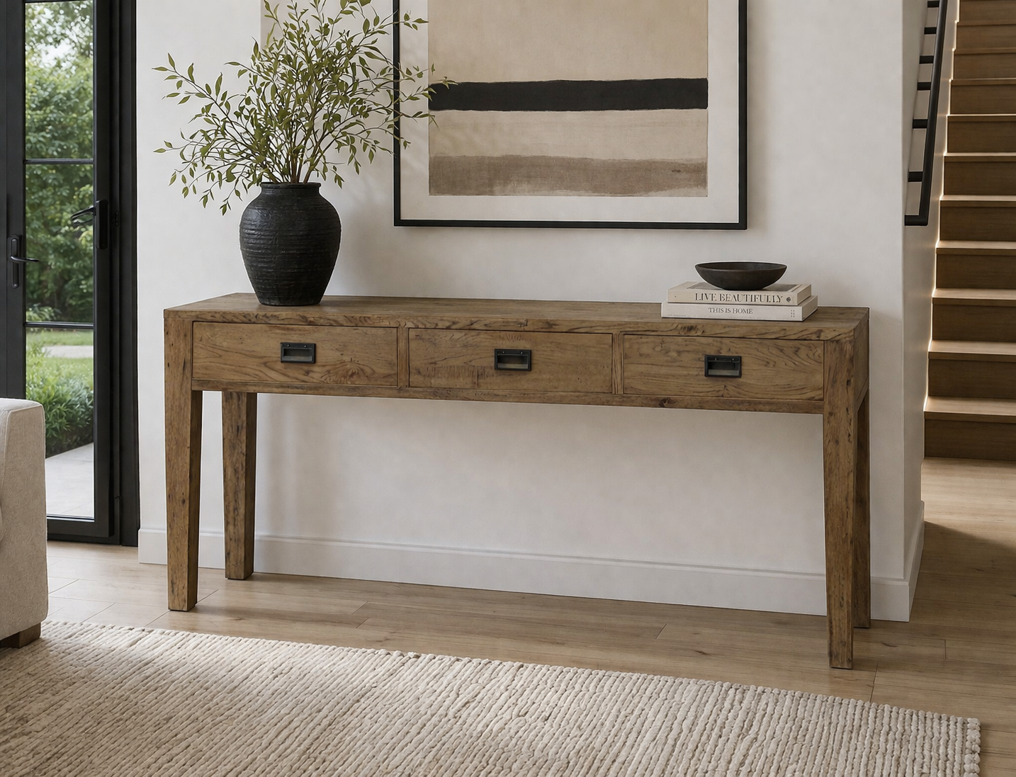 MF Solid Oak Timber 3 Drawer Hall Table