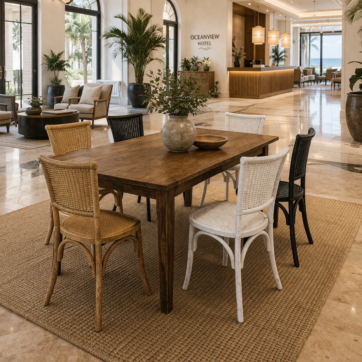 MF Provincial Oak Timber Frame with Rattan Dining Chair