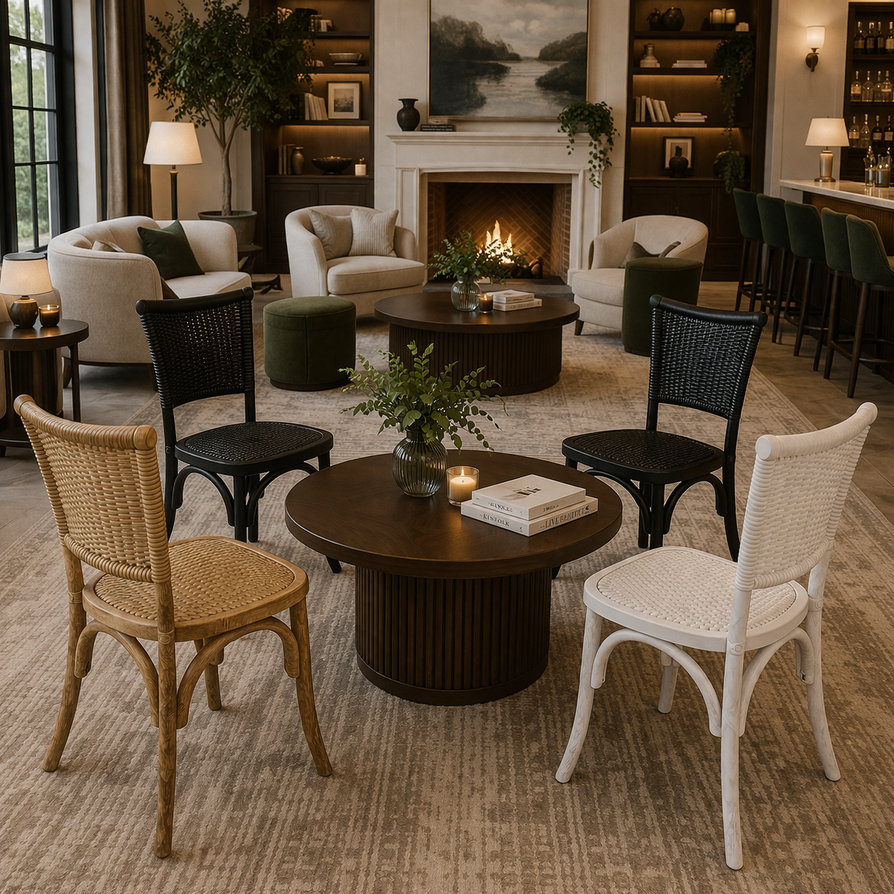MF Provincial Oak Timber Frame with Rattan Dining Chair