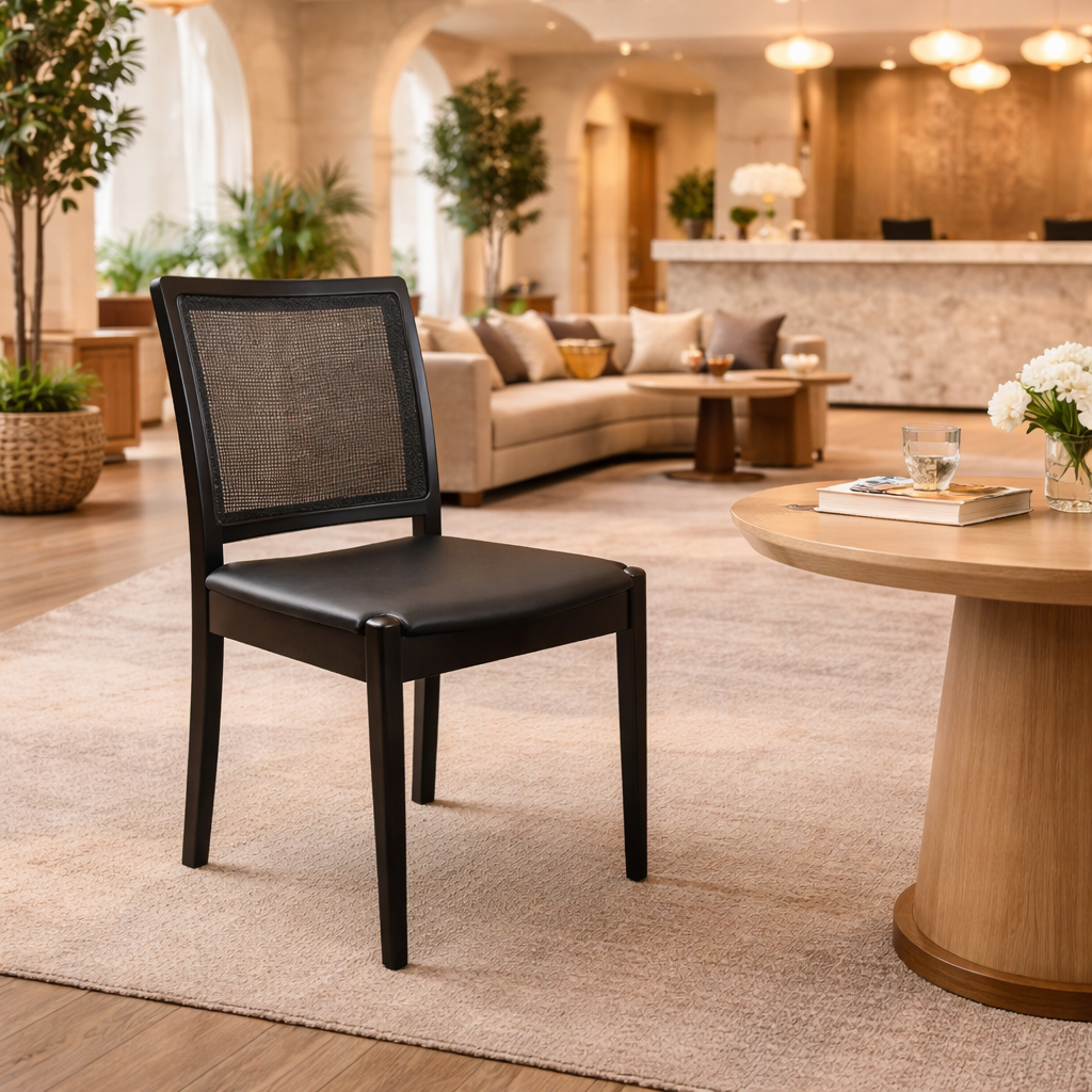 MF Venice Upholstered Seat Rattan Back Dining Chair