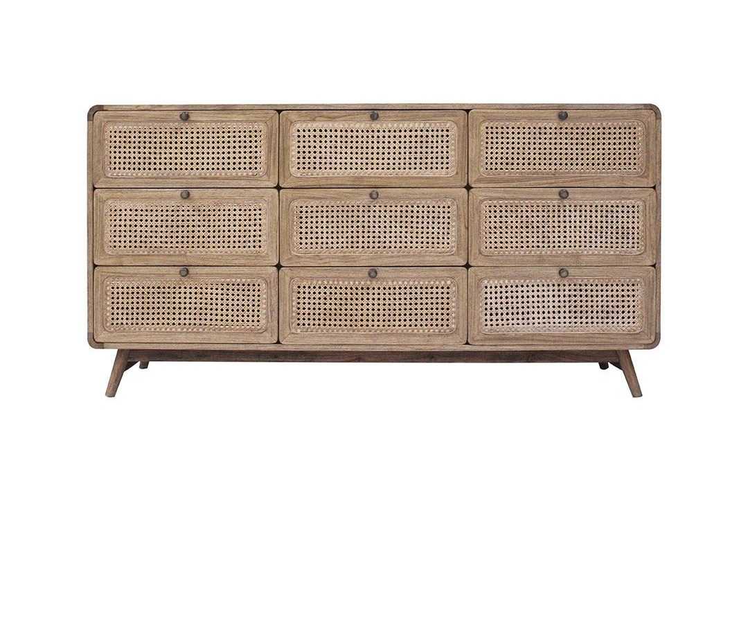 CR Vincent Rattan with Timber Frame 9 Drawer Chest