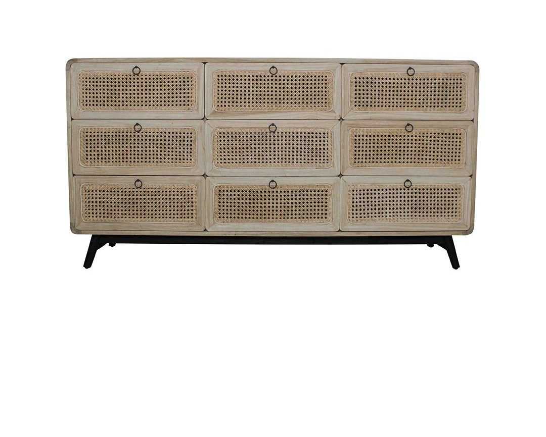CR Vincent Rattan with Timber Frame 9 Drawer Chest