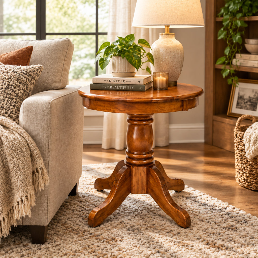 MA Jaguar Timber Pedestal Base Lamp Table