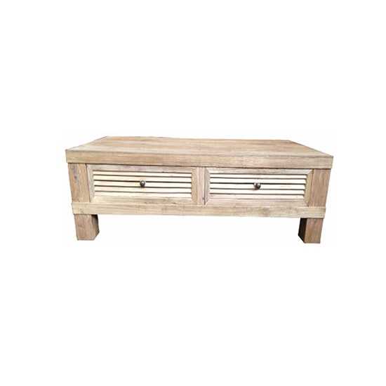 MF Recycled Elm Timber Rustic Louvre 2 Drawer Coffee Table