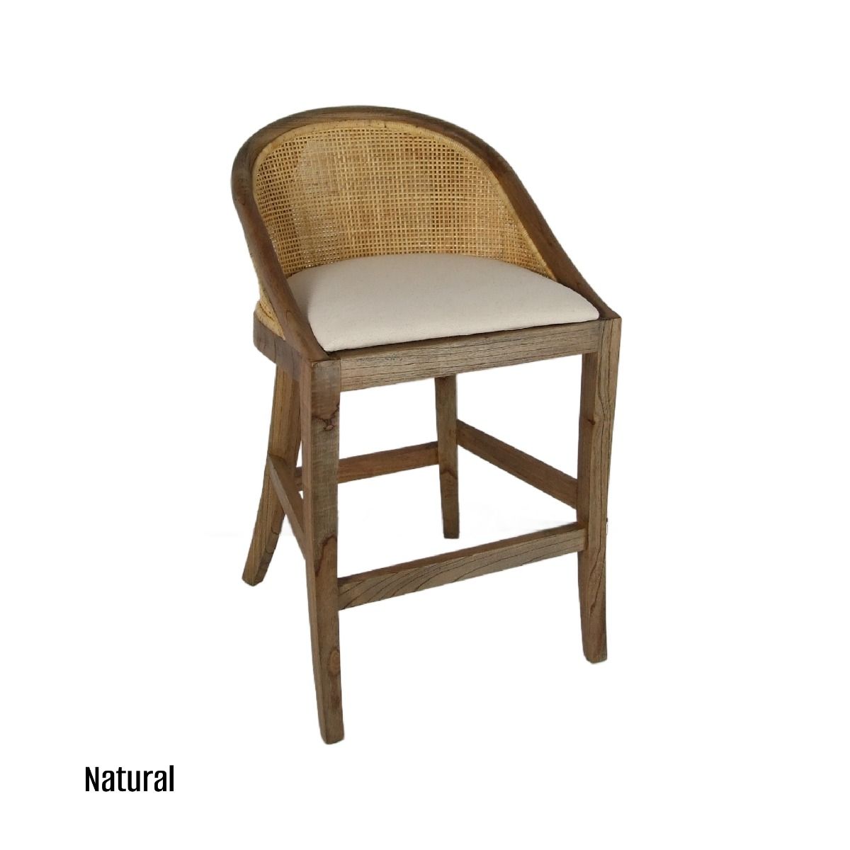 CR Alabama Timber Framed Rattan Back Fabric Seat Counter Stool