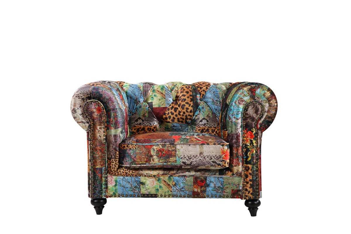 BT Chesterfield Fabric Upholstered Arm Chair &#8211; Patchwork
