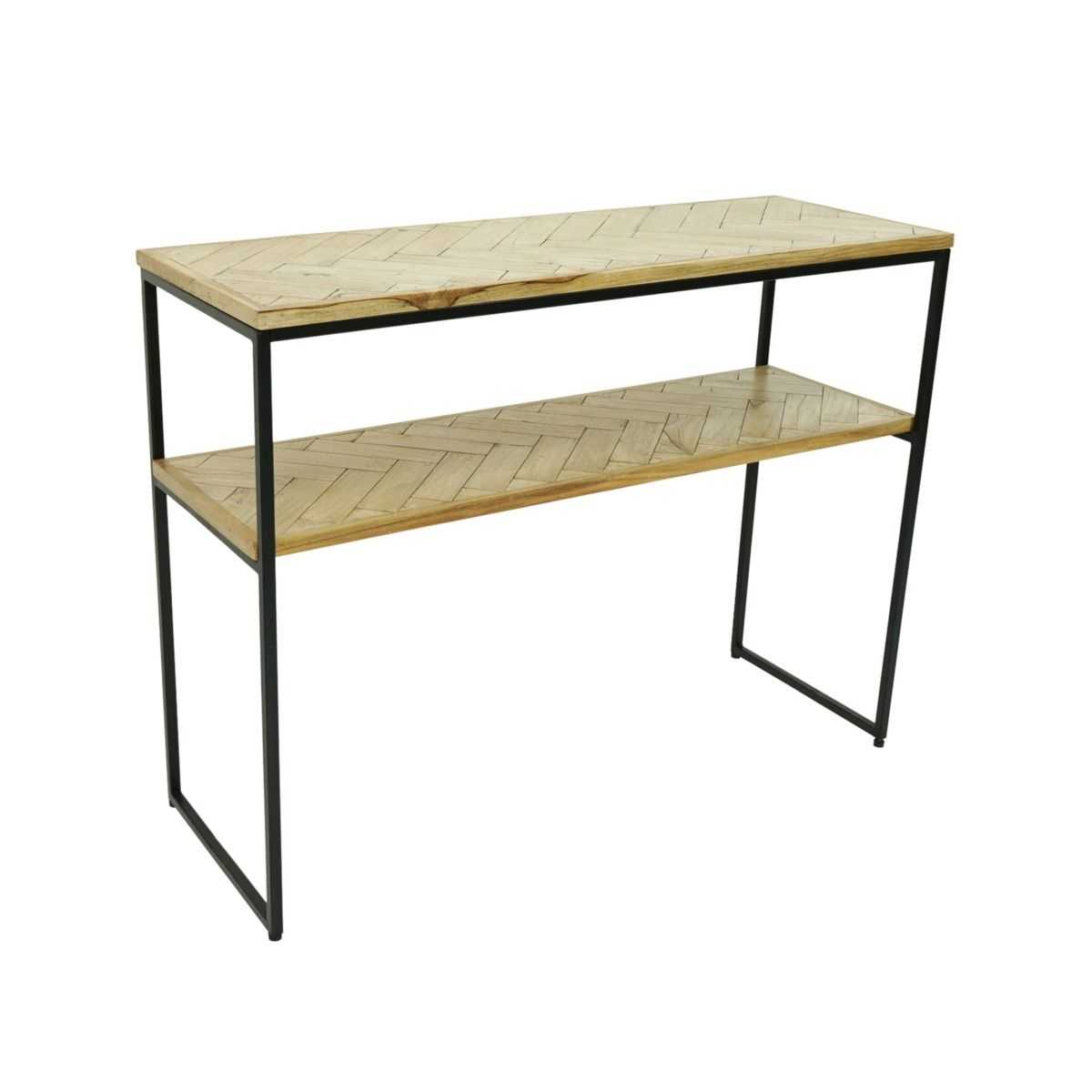 CR Parquet Console Table with Metal Frame & Timber Top