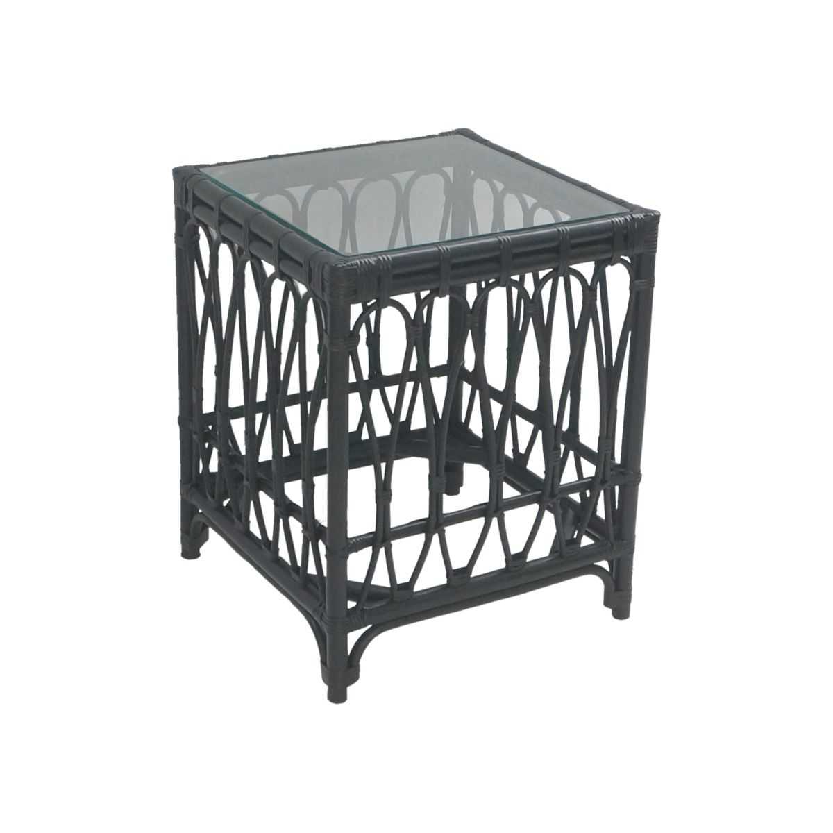 CR Antigua Rattan Side Table with Glass Top