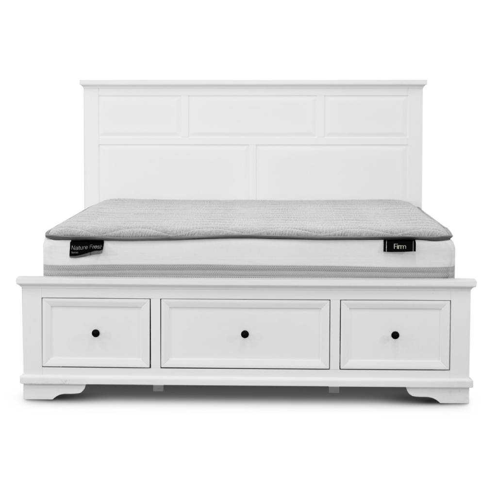VI Venti Acacia (Pine) and MDF Timber Queen Bed with Storage White Finish