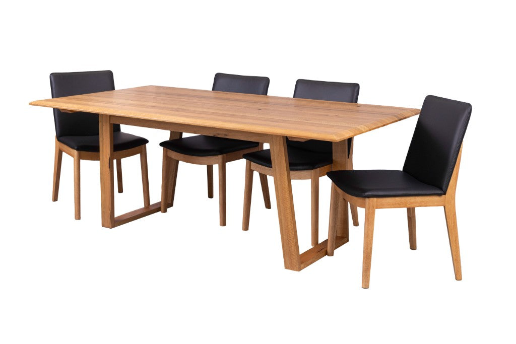 VI Galway Solid Timber Framed Dining Table & 6 Leather Chair Set