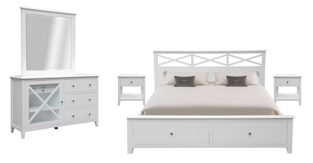 VI Hampton 4 Piece Bedroom Suit with Dresser Mirror and  Bedsides