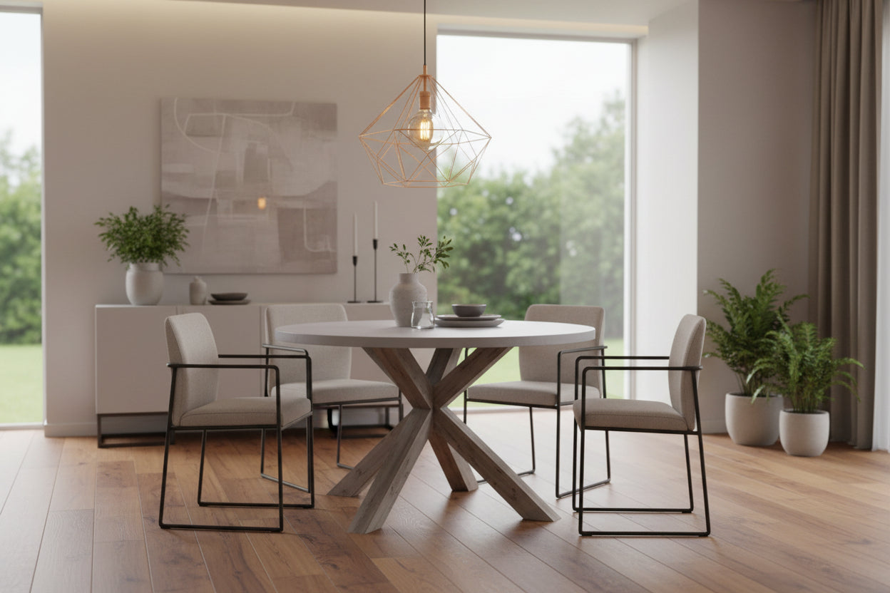 VI LIberty Concrete Top Timber Base Round Dining Table