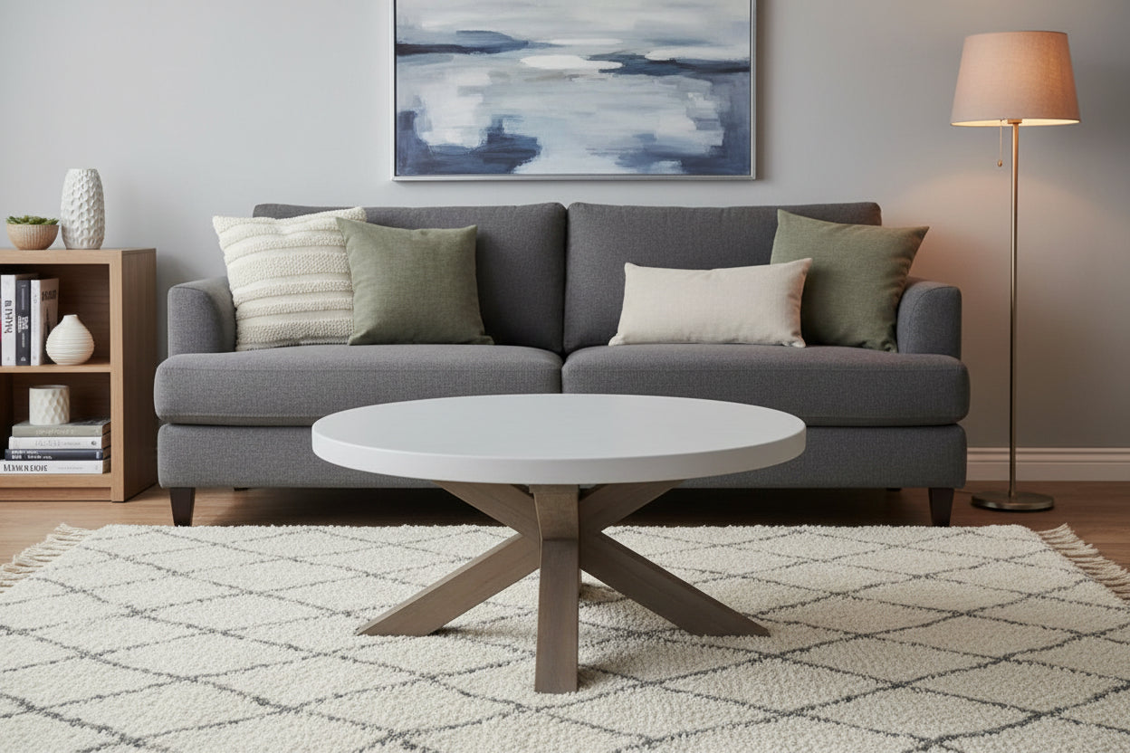 VI Liberty Timber Base Concrete Top Round Coffee Table