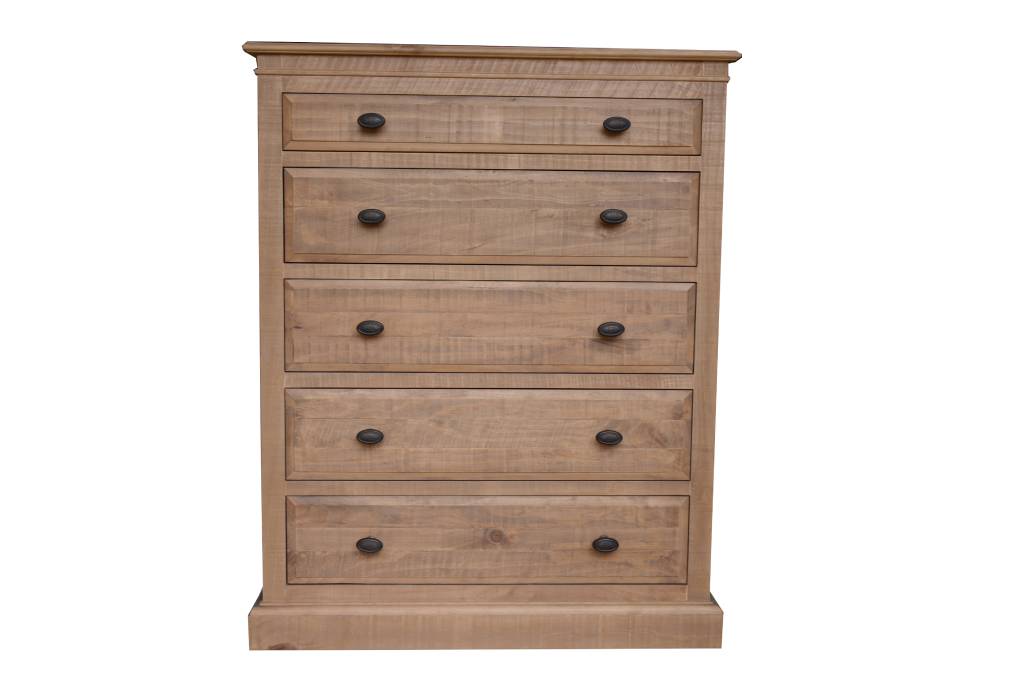 VI Provincial Solid Timber 5 Drawer Tallboy