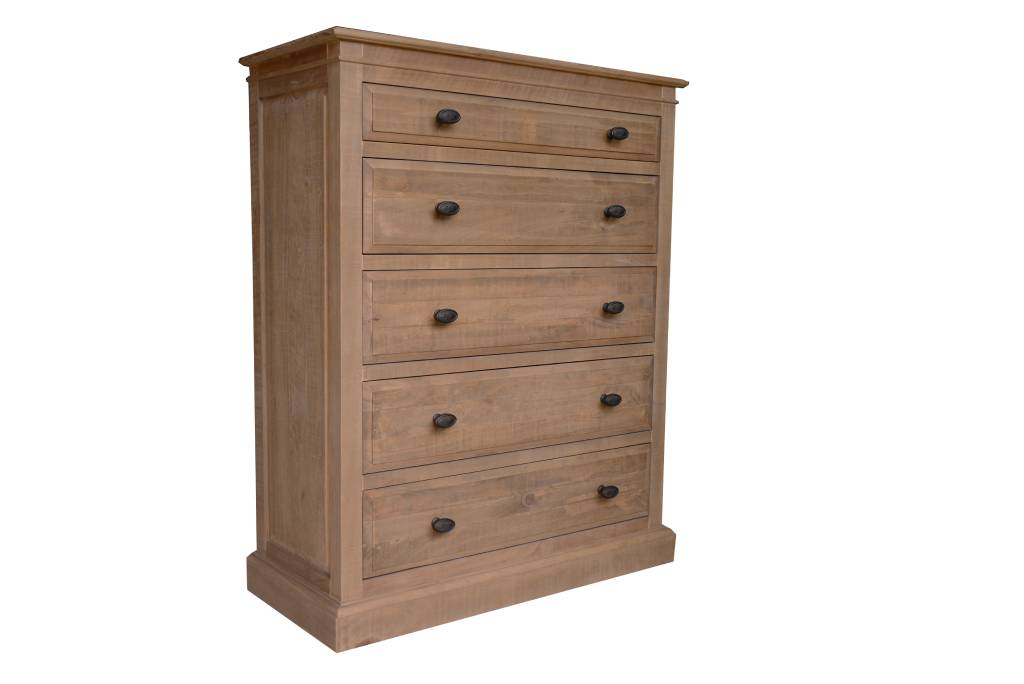 VI Provincial Solid Timber 5 Drawer Tallboy
