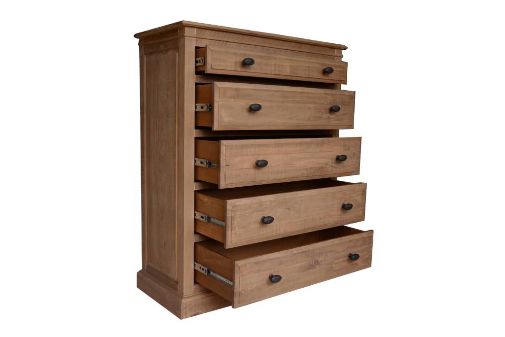 VI Provincial Solid Timber 5 Drawer Tallboy
